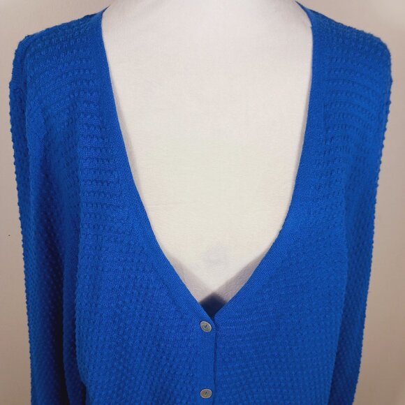 Draper James RSVP Royal Blue Textured Dot Lt. Wt., Cardigan Sweater - Size Large - Picture 7 of 16